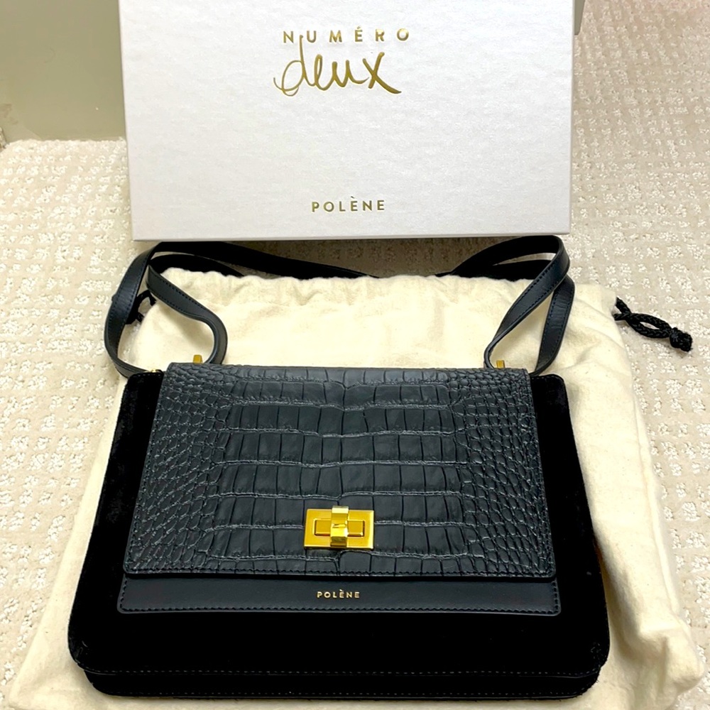 RARE Polene Numero Deux - Trio Black Crocodile